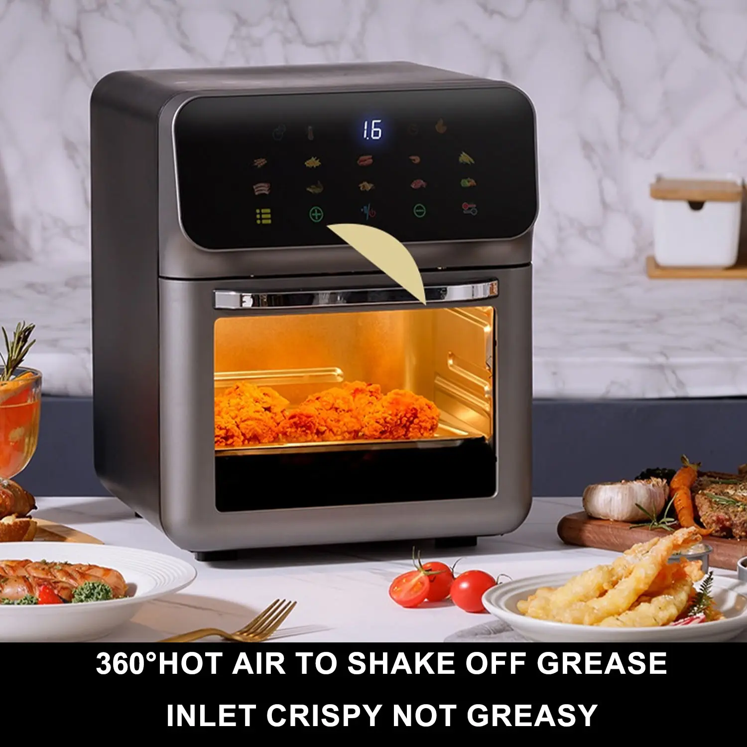 China Smart Touch Air Fryer Oven 15L 1800W 3 Layer Baking 360 Hot Air Circulation Enamel Easy Clean OEM ODM Suppliers, Factory