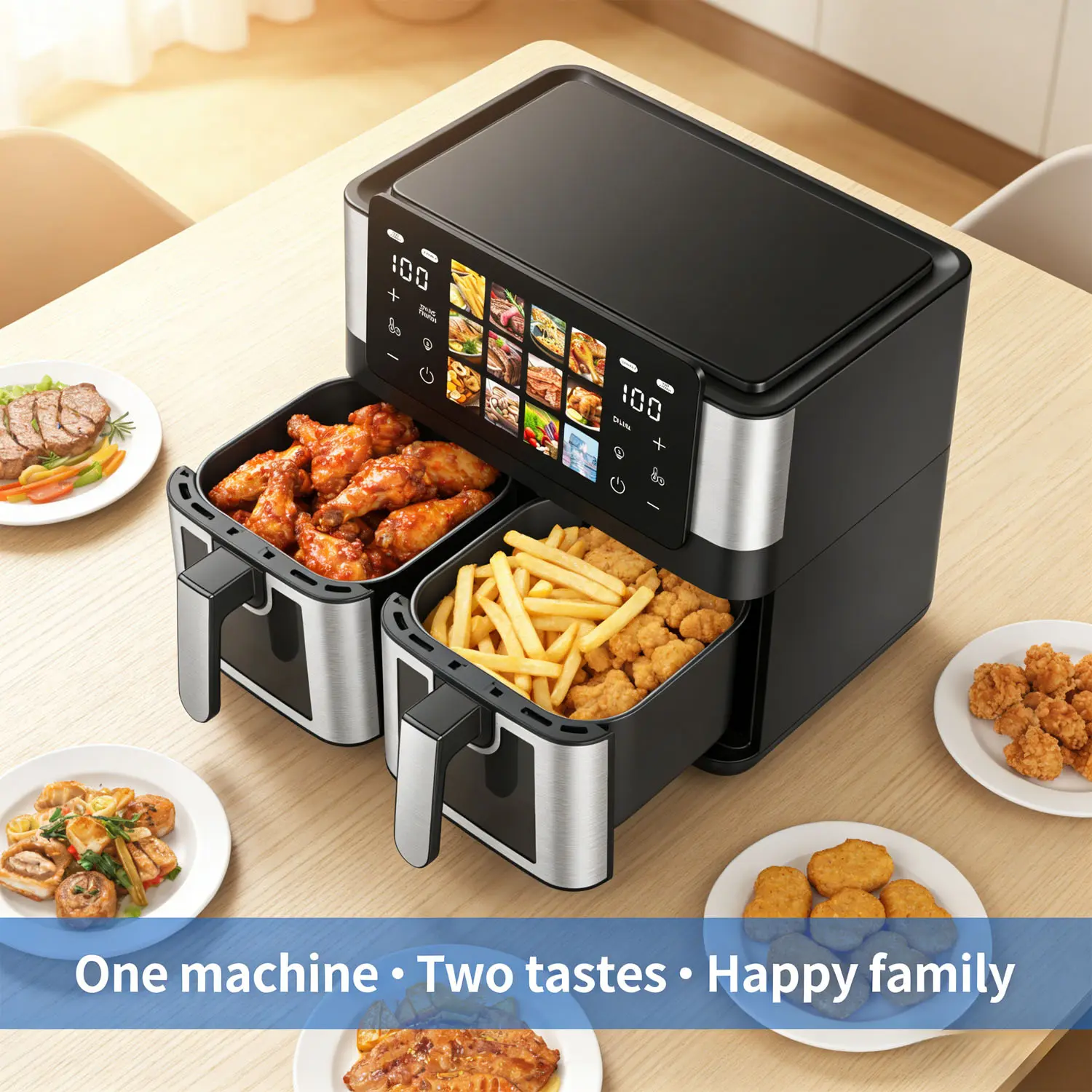China Dual Zone Air Fryer 8.5L Dual Motor Independent Control Suppliers, Factories