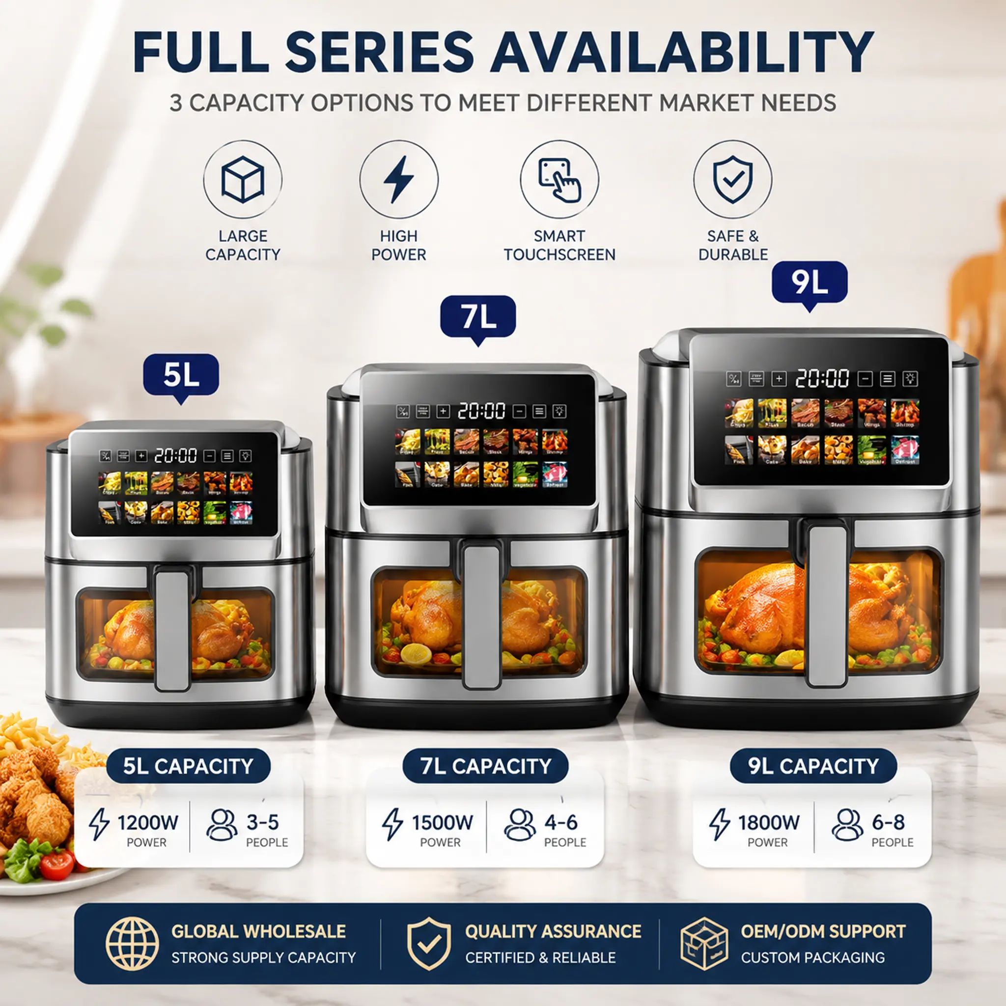 China RA802DSV Air Fryer Series – 5L/7L/9L Smart Touch Control Suppliers, Supplier