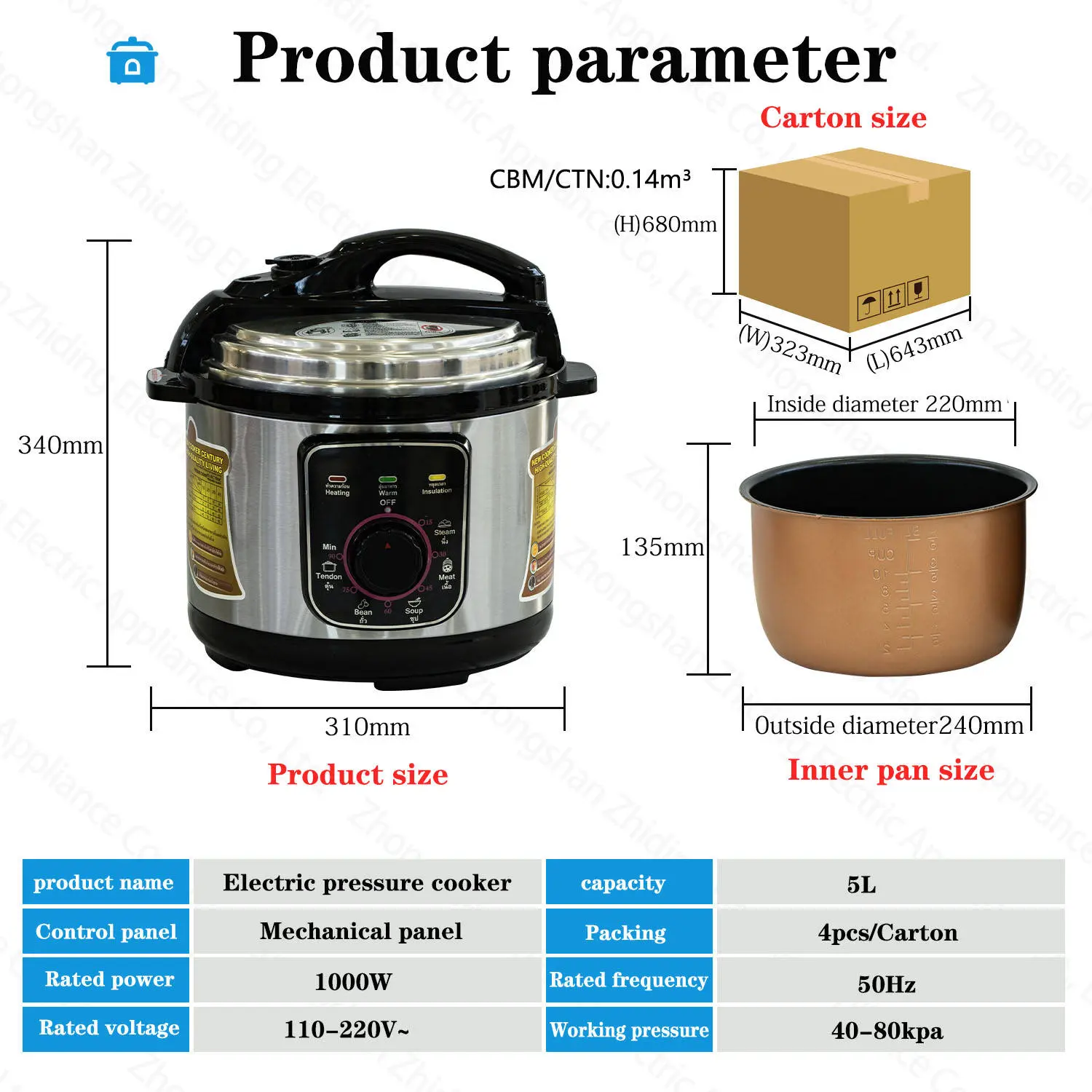 China Mechanical Electric Pressure Cooker 5L 6 Litre Stainless Steel Electric Large Capacity for Industrial and Commercial Use Supplier, Factory