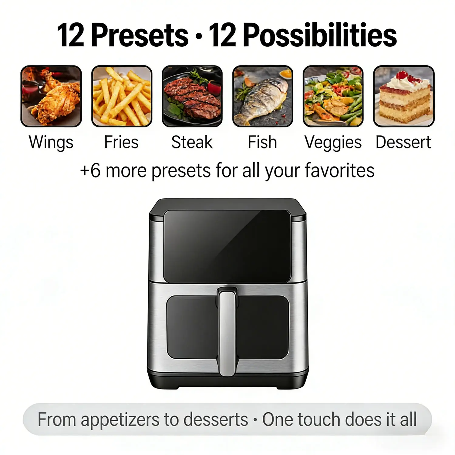 China Digital Air Fryer 10L 1700W Metal Cavity Dual Heating Touch Screen Manufacturers, Factories