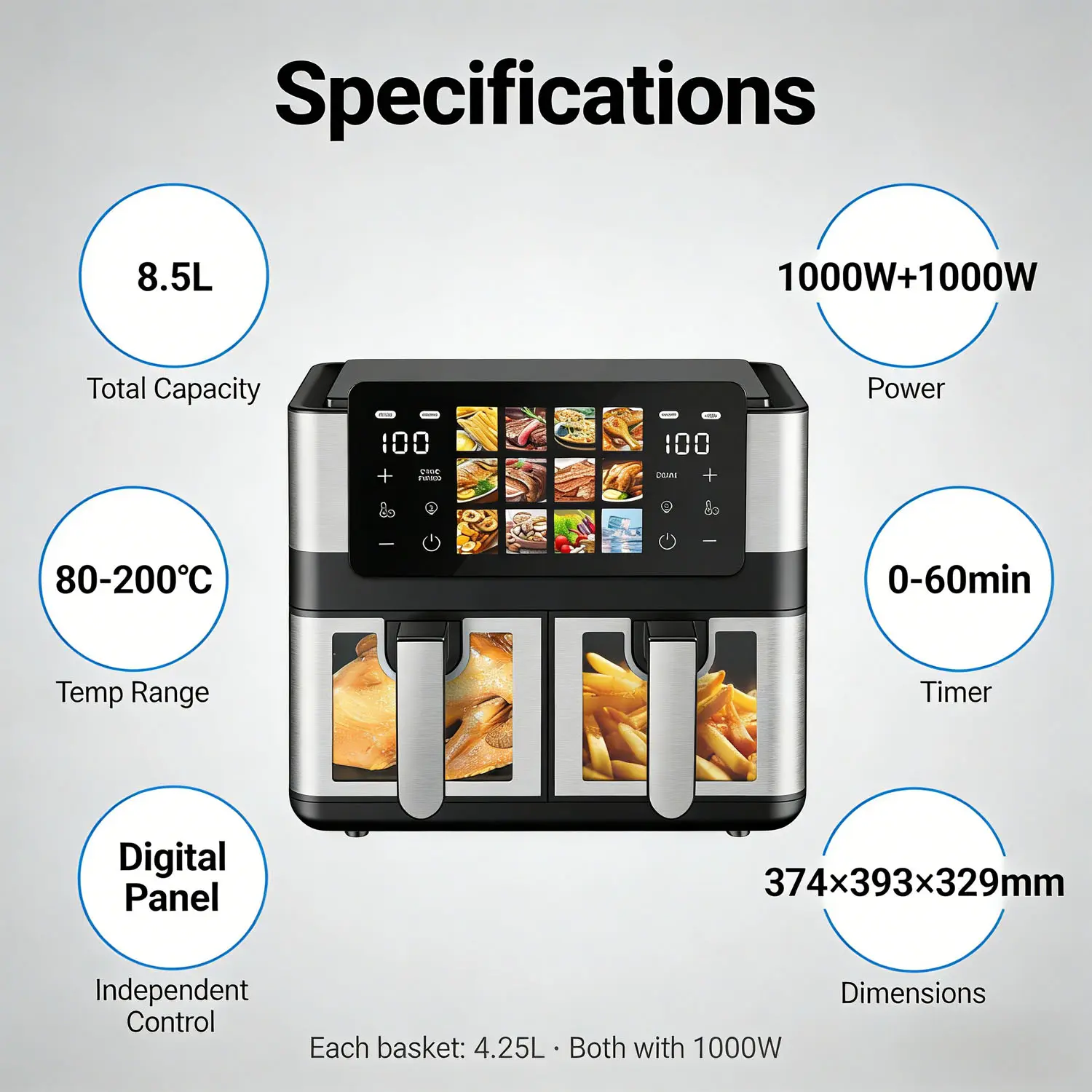 China Dual Zone Air Fryer 8.5L Dual Motor Independent Control Suppliers, Factories