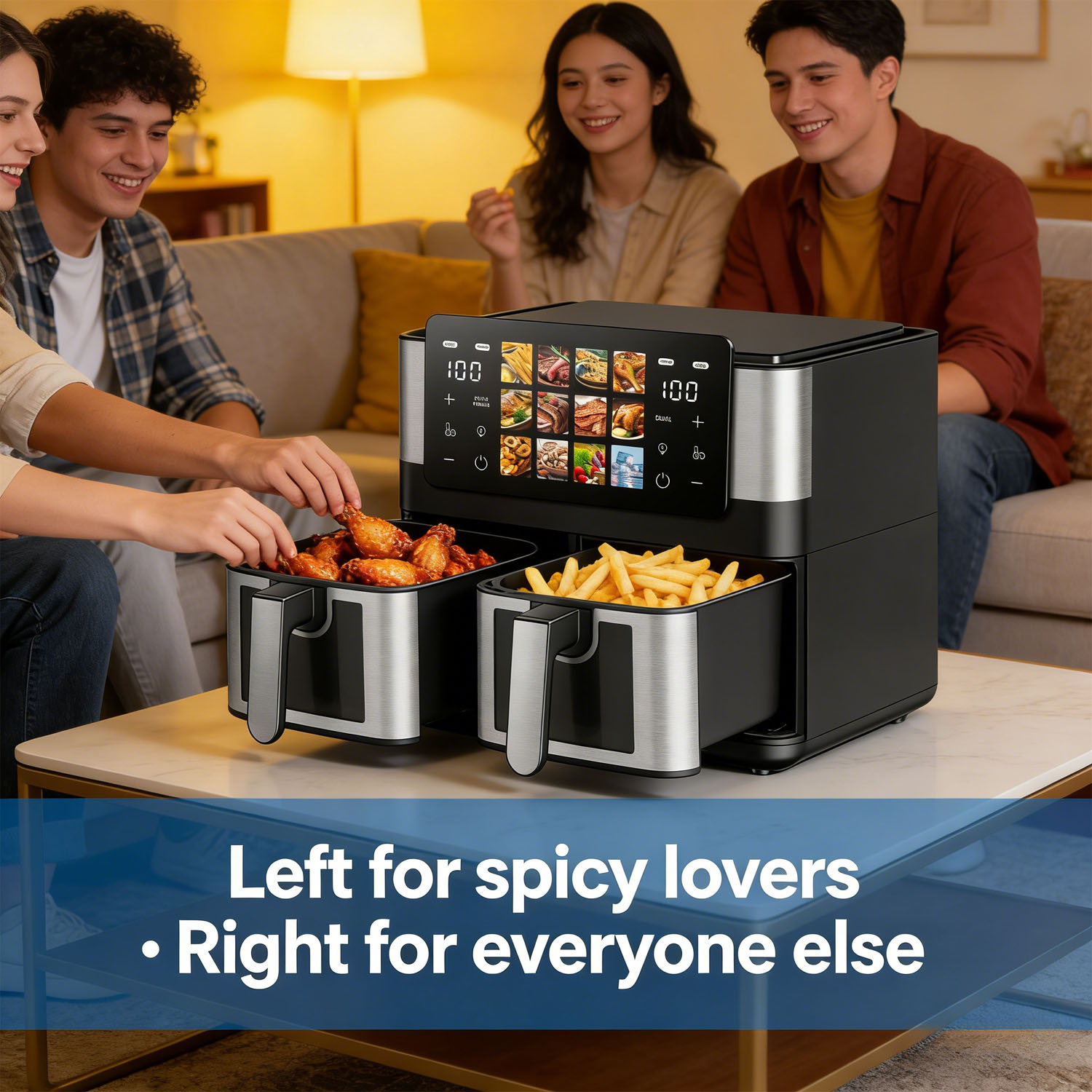 Dual Zone Air Fryer - Party Scene Side View