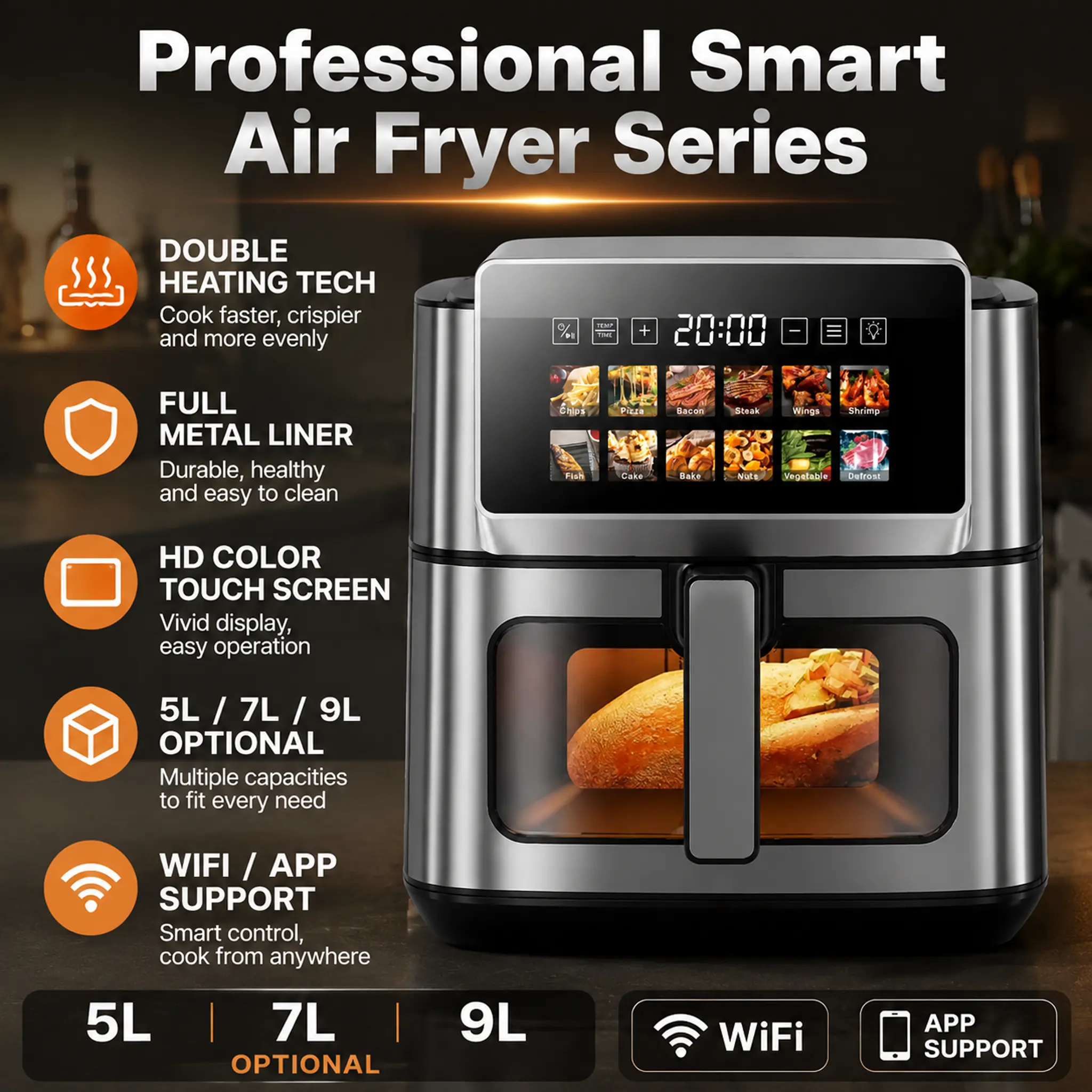 China RA802DSV Air Fryer Series – 5L/7L/9L Smart Touch Control Suppliers, Supplier