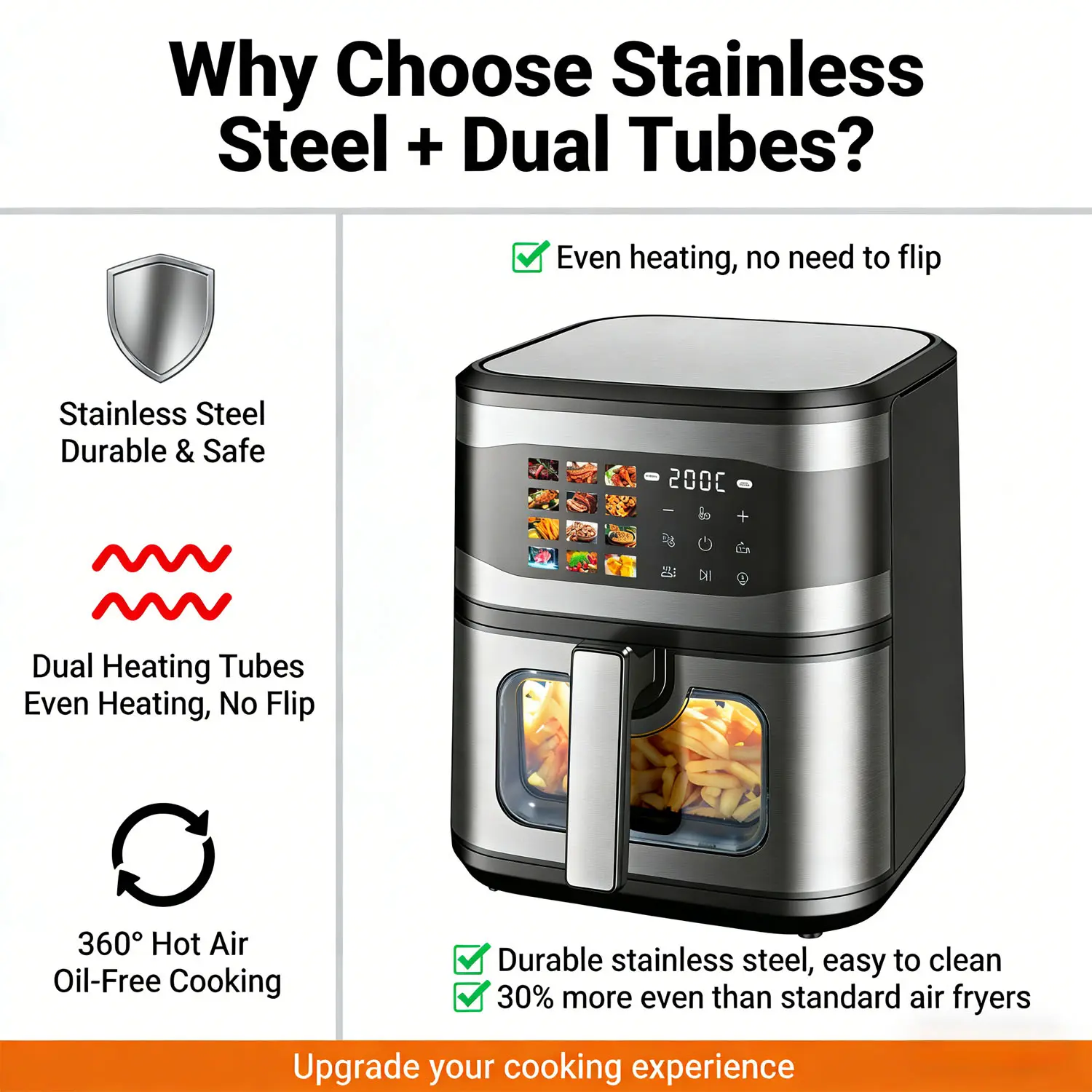 China Digital Air Fryer 8L with Window 1700W Metal Cavity Dual Heating Touch Screen Manufacturers, Manufacturer