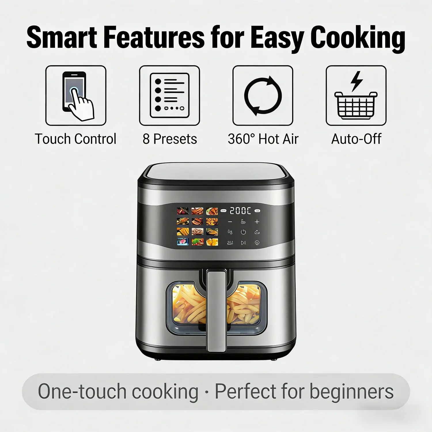 China Digital Air Fryer 8L with Window 1700W Metal Cavity Dual Heating Touch Screen Manufacturers, Manufacturer