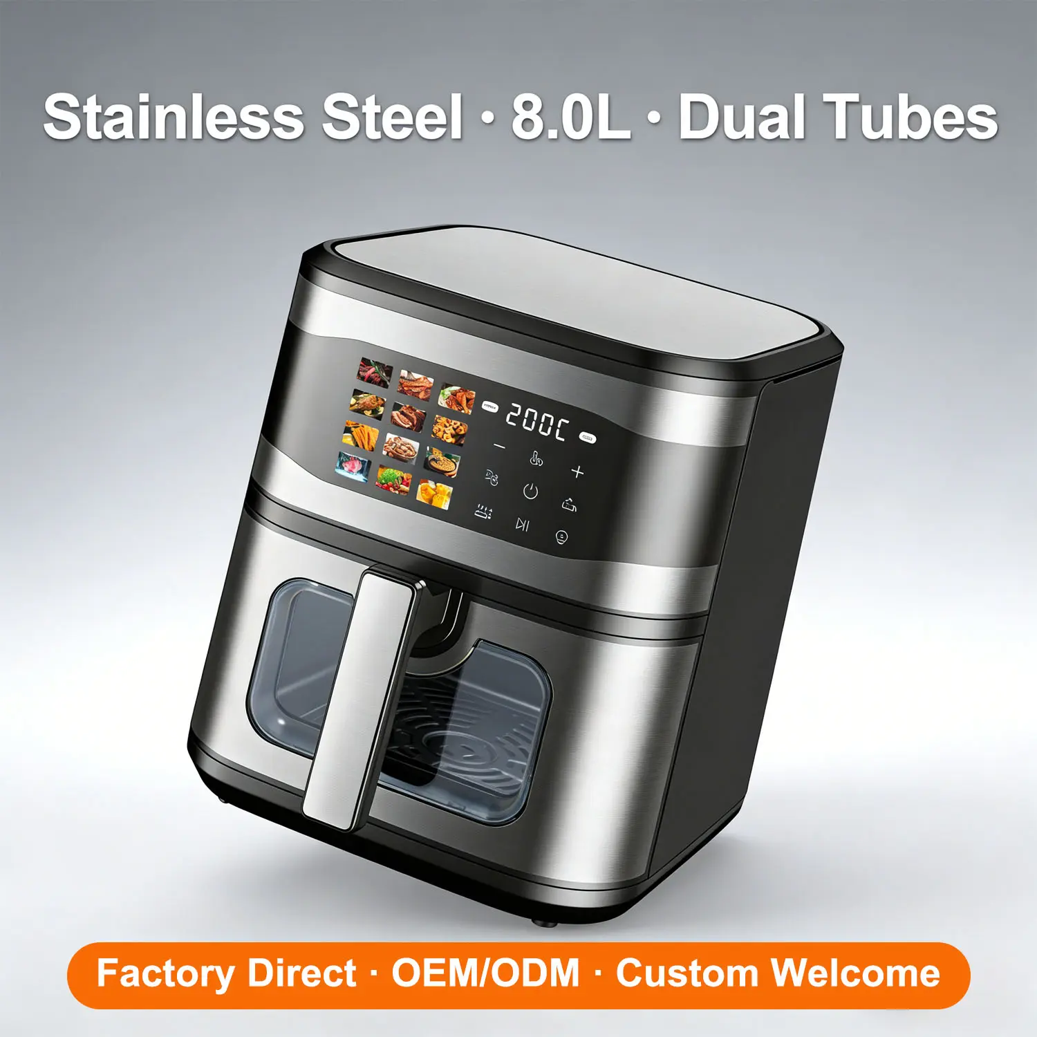 China Digital Air Fryer 8L with Window 1700W Metal Cavity Dual Heating Touch Screen Manufacturers, Manufacturer