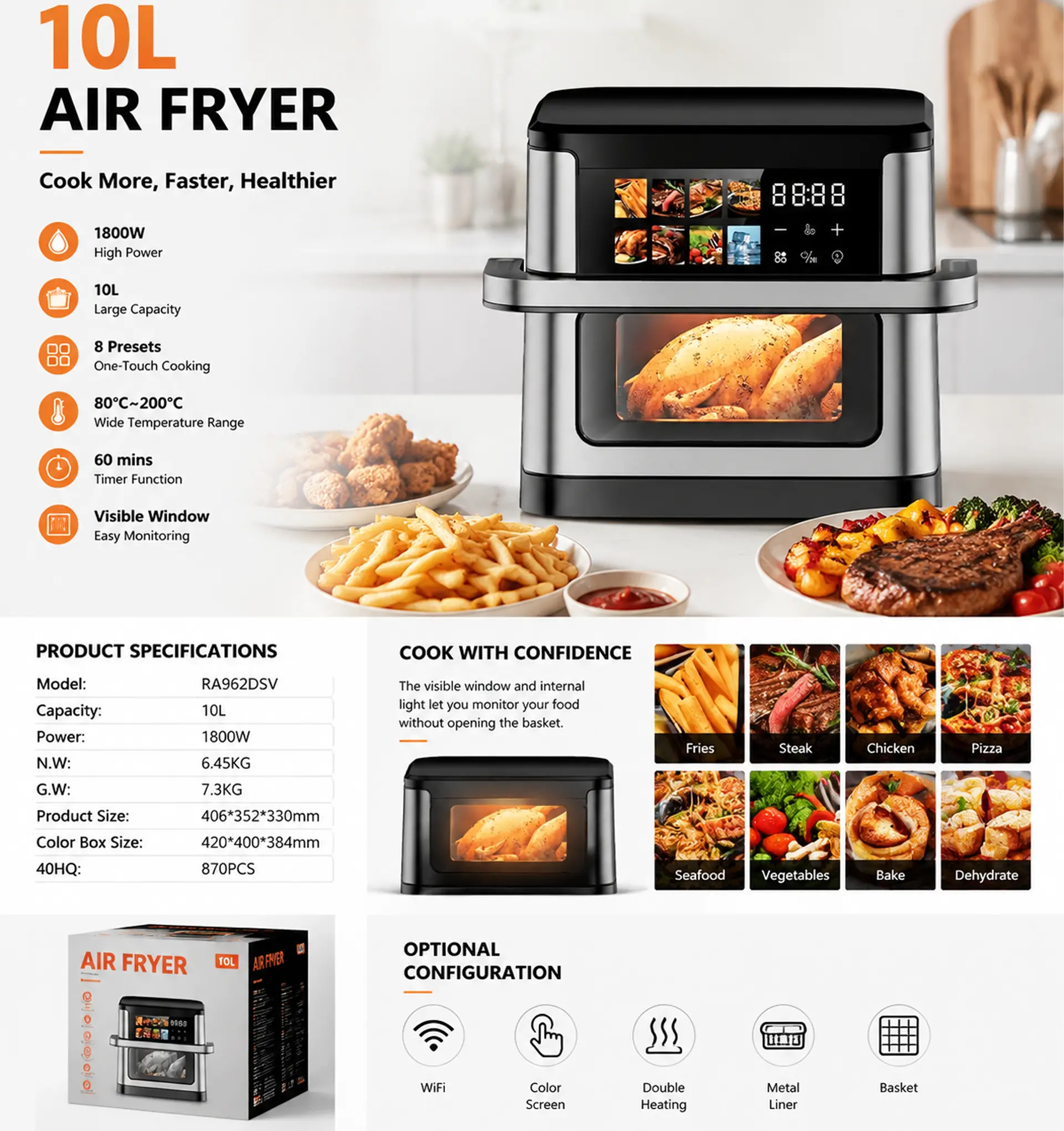 KZG11 12L Smart Air Fryer - 1400W Wide Voltage Digital Control (1)