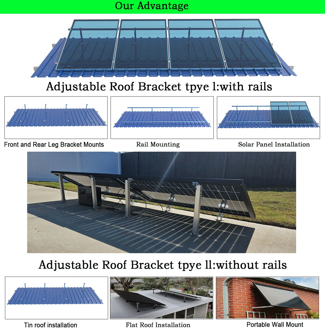 Flat Roof Mounting System Solar Panel Wall Mount Support Structures Bracket Adjustable Solar Panel System