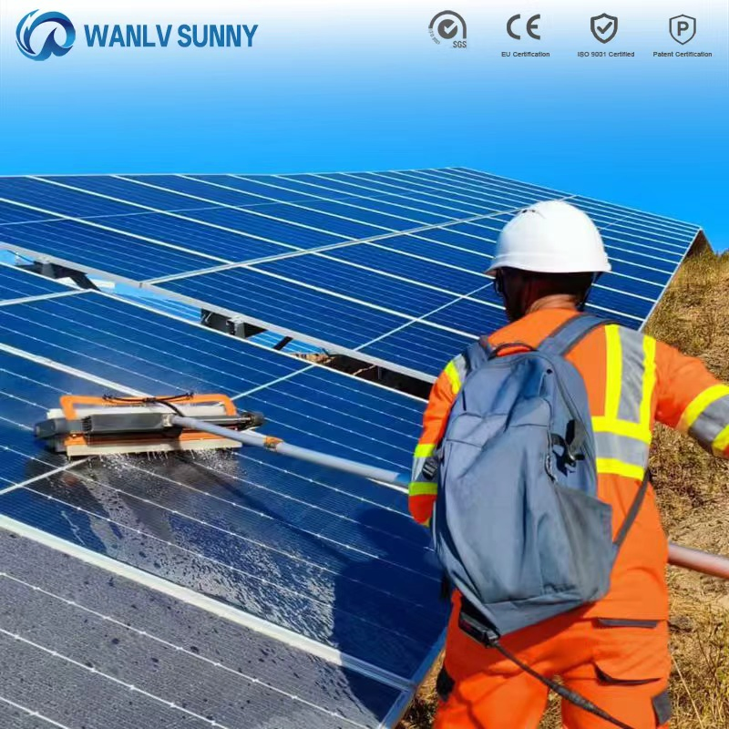 High-Pressure Rolling Solar Panel Cleaning Brush Battery-Powered Wet- Dry Cylinder Cleaner Machine