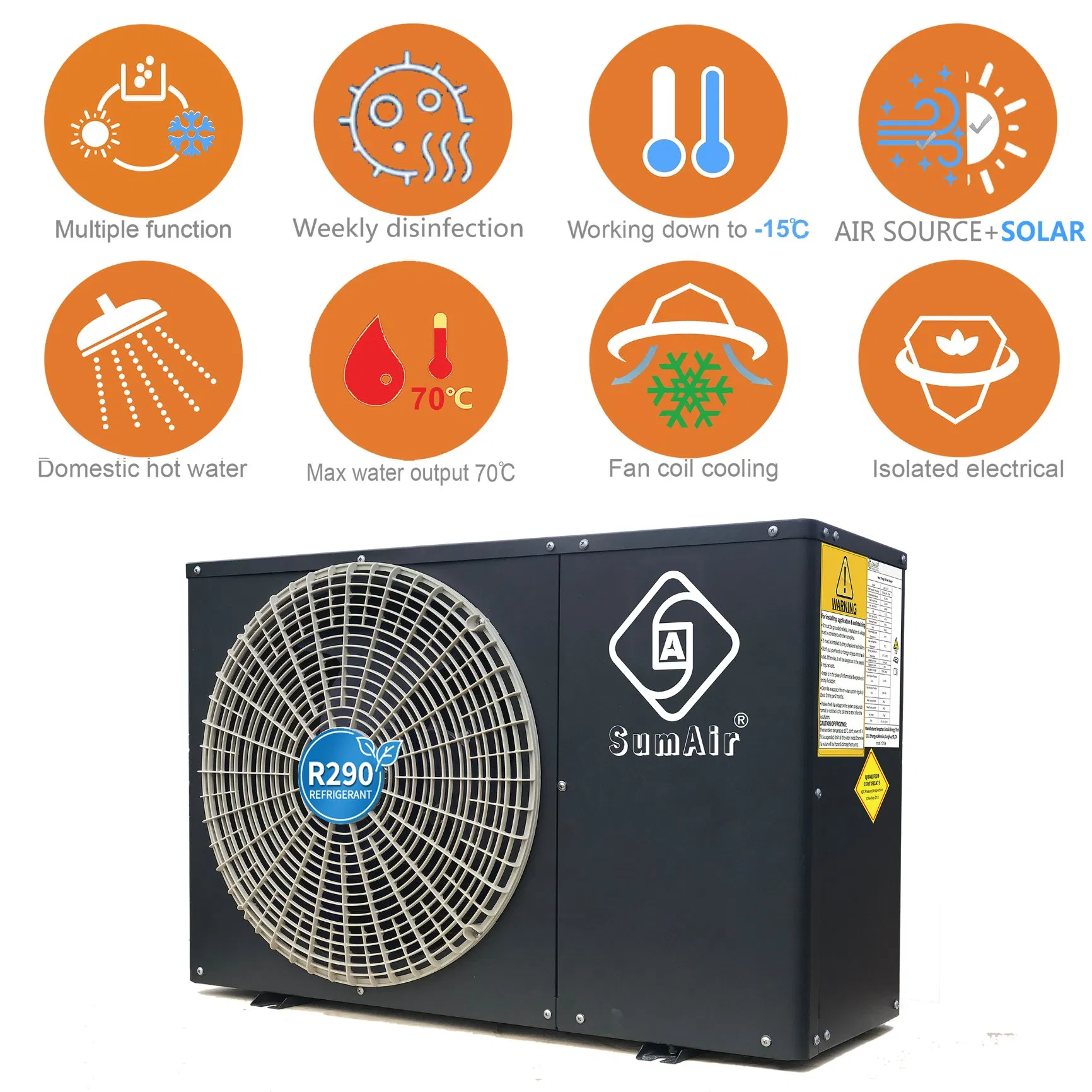 12+ Years Manufacturer Factory Supply -15dg CE CB R290 70d a++ Air to Dhw Water Heater Thermal Pump 4kw12 Hybrid Solar Heating Chilled Cylinder Tank