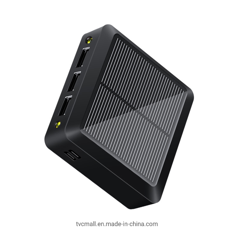 10000mAh 3 USB Output Mini Portable Solar Charger Board Power Bank with Type-C + Micro USB Input LED Flashlight