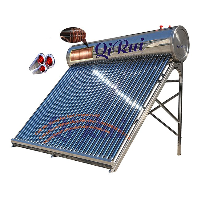 Best Home 150L 200L 240L 300L Integrated Vacuum Tube Coil Solar Water System All Stainless Steel Pressurized Solar Hot Water Heating Heater with Copper Pipe