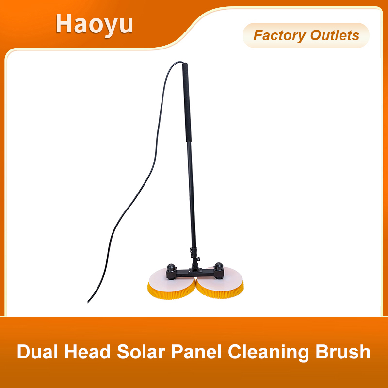 Dual Power Supply (Plug-in &amp; Lithium Battery) Dual Head Rotating Solar Panel Cleaning Brush with Extension Pole Solar Panel Cleaning System