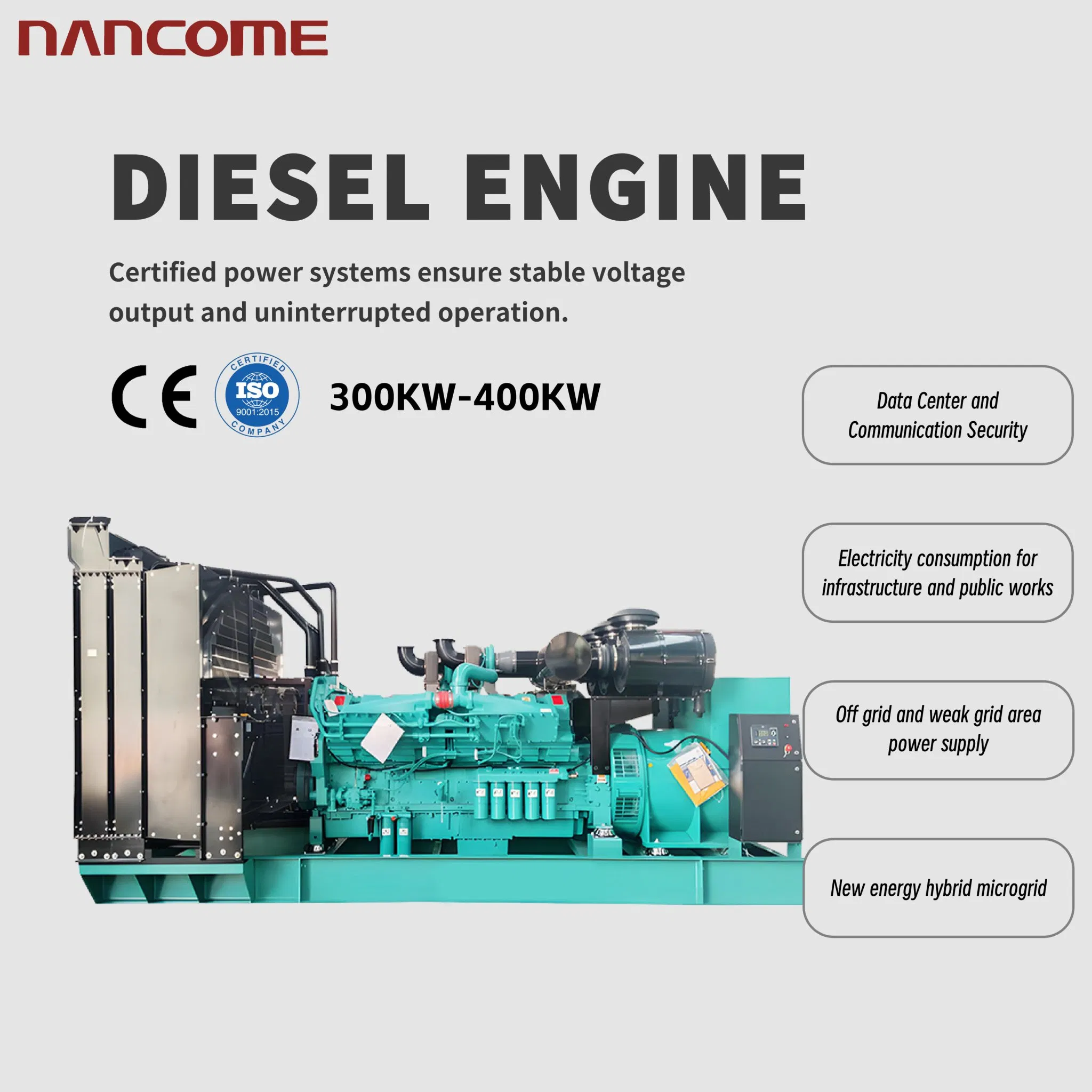 Nancome 400kw Open Diesel Generator with ISO for Township Grid Supply