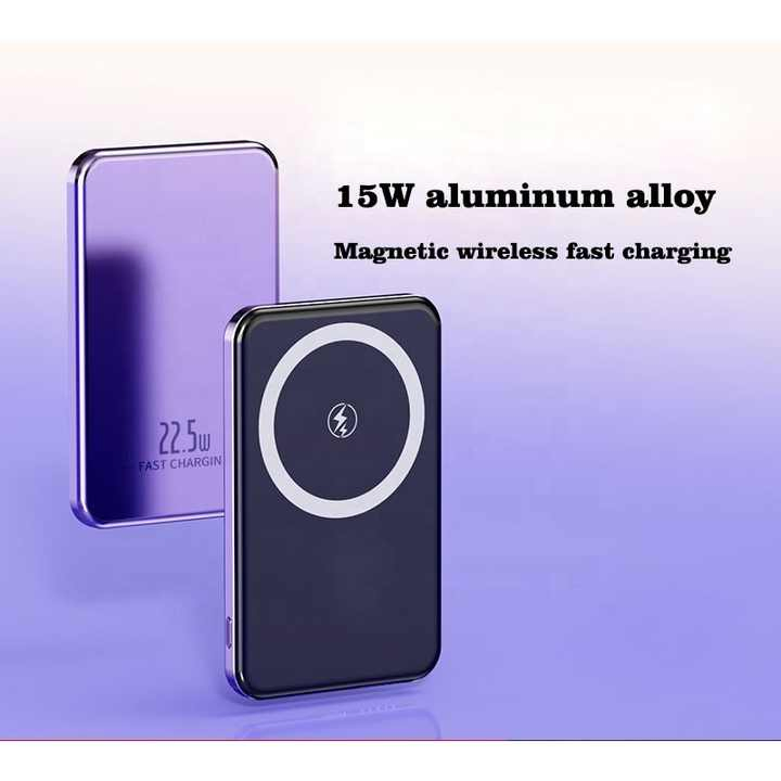 Pocket External Battery Packs Slim Magnetic Mini Aluminum Portable Ultra-Thin Powerbank Wireless Magnet Charger Power Banks 15W