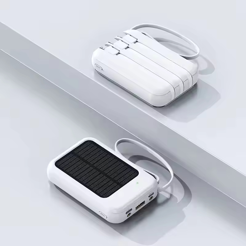 Solar Charger Power Bank 20000mAh External Battery Powerbank with LED Display Built-in Cables for Phone Charger