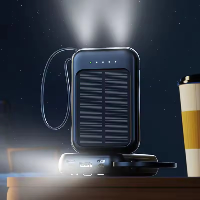 Solar Charger Power Bank 20000mAh External Battery Powerbank with LED Display Built-in Cables for Phone Charger