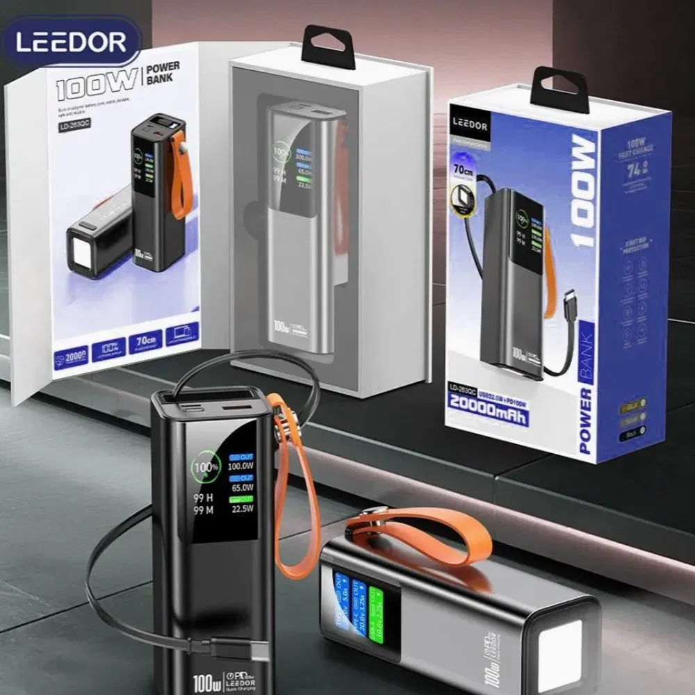 Leedor 100W Fast Charging Power Bank 20000mAh Portable External Battery Charger for Laptop Cell Phone LED Display