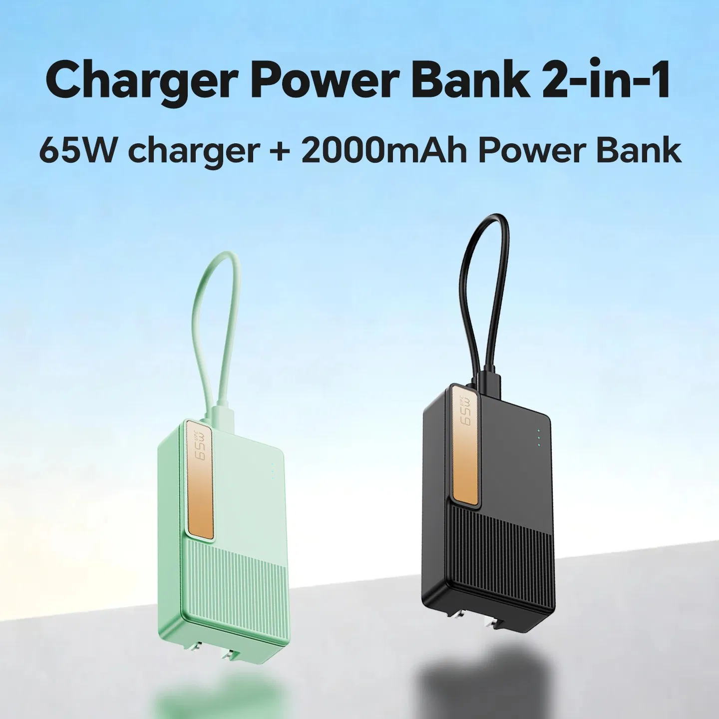 GaN External Battery with AC &amp; Wall Plug, 2-in-1 Uninterruptible Charger Full Protection, Flight-Approved Pocket Portable Charger for iPhone Samsung Mobile