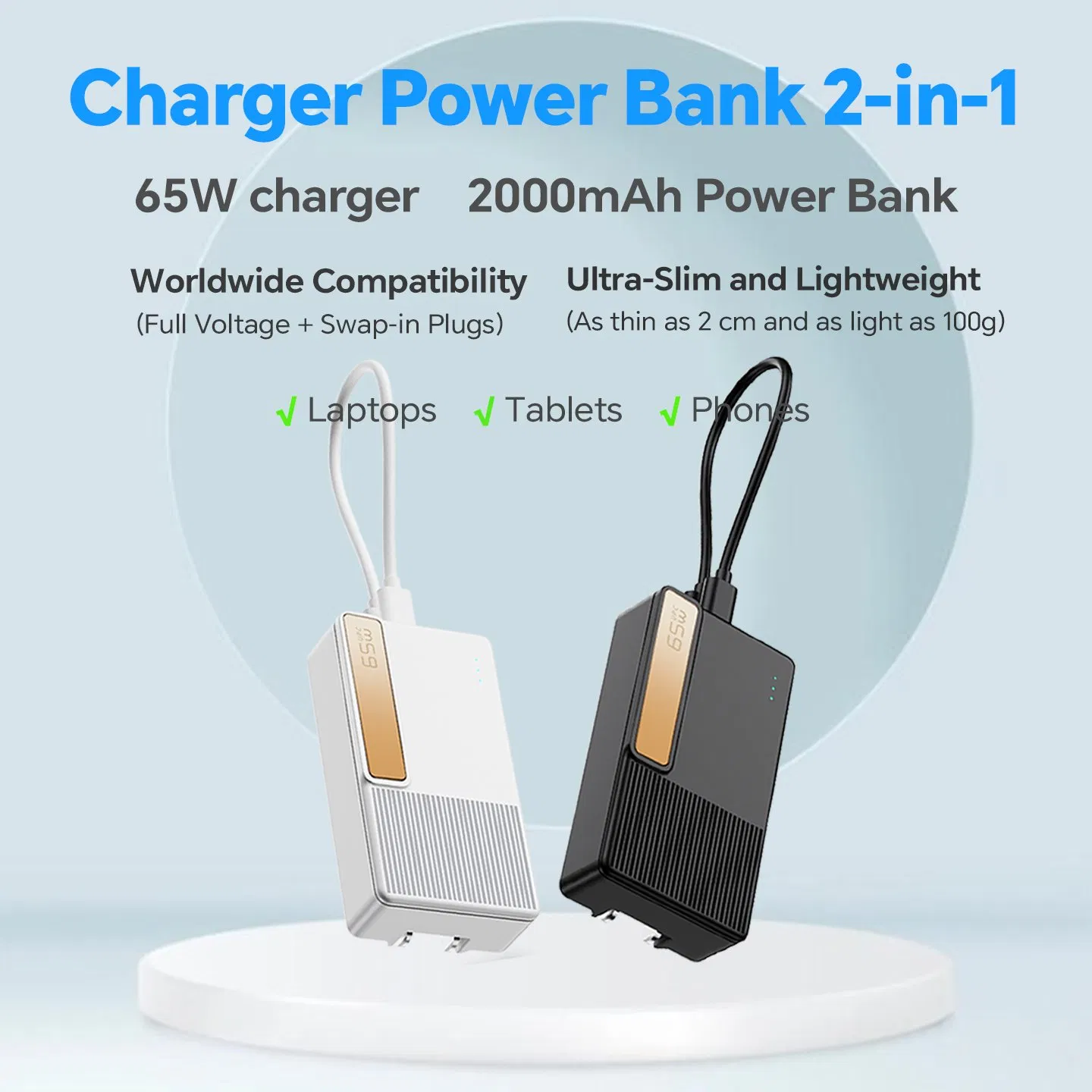 65W Portable Slim Charger 2000mAh Power Bank External Battery for Samsung Z Fold7 Z Flip7 Tablet Phone