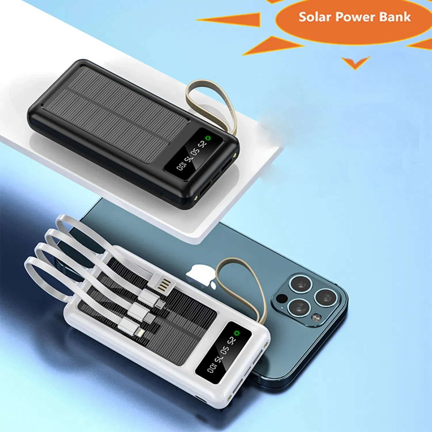 20000mAh Portable Charger for Android Smartphones, 4 USB Ports, High-Speed Panel, External Battery Pack, Solar Power Bank