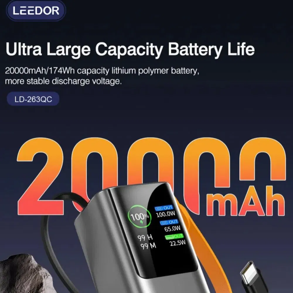 Leedor 100W Fast Charging Power Bank 20000mAh Portable External Battery Charger for Laptop Cell Phone LED Display