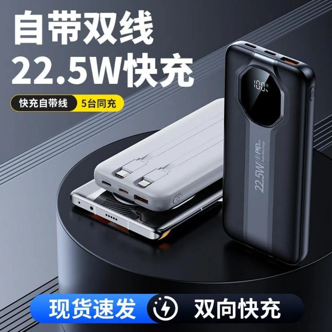 Tlida Portable Charger 10000mAh Super Fast 22.5W Charging with Built-in Cable, Universal External Battery