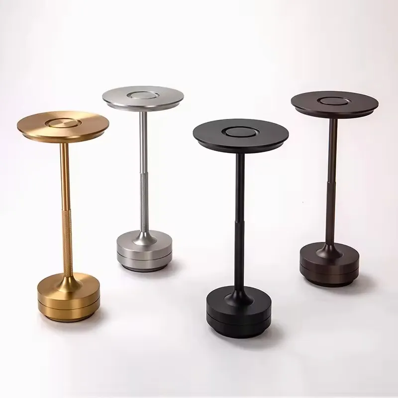 مصباح طاولة ديكور LED قابل لإعادة الشحن بدون سلك للمطاعم بتصميم أنيق من الألمنيوم المؤكسد