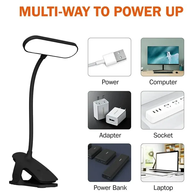 مصباح قراءة كتاب LED قابل للتثبيت مع شحن USB
