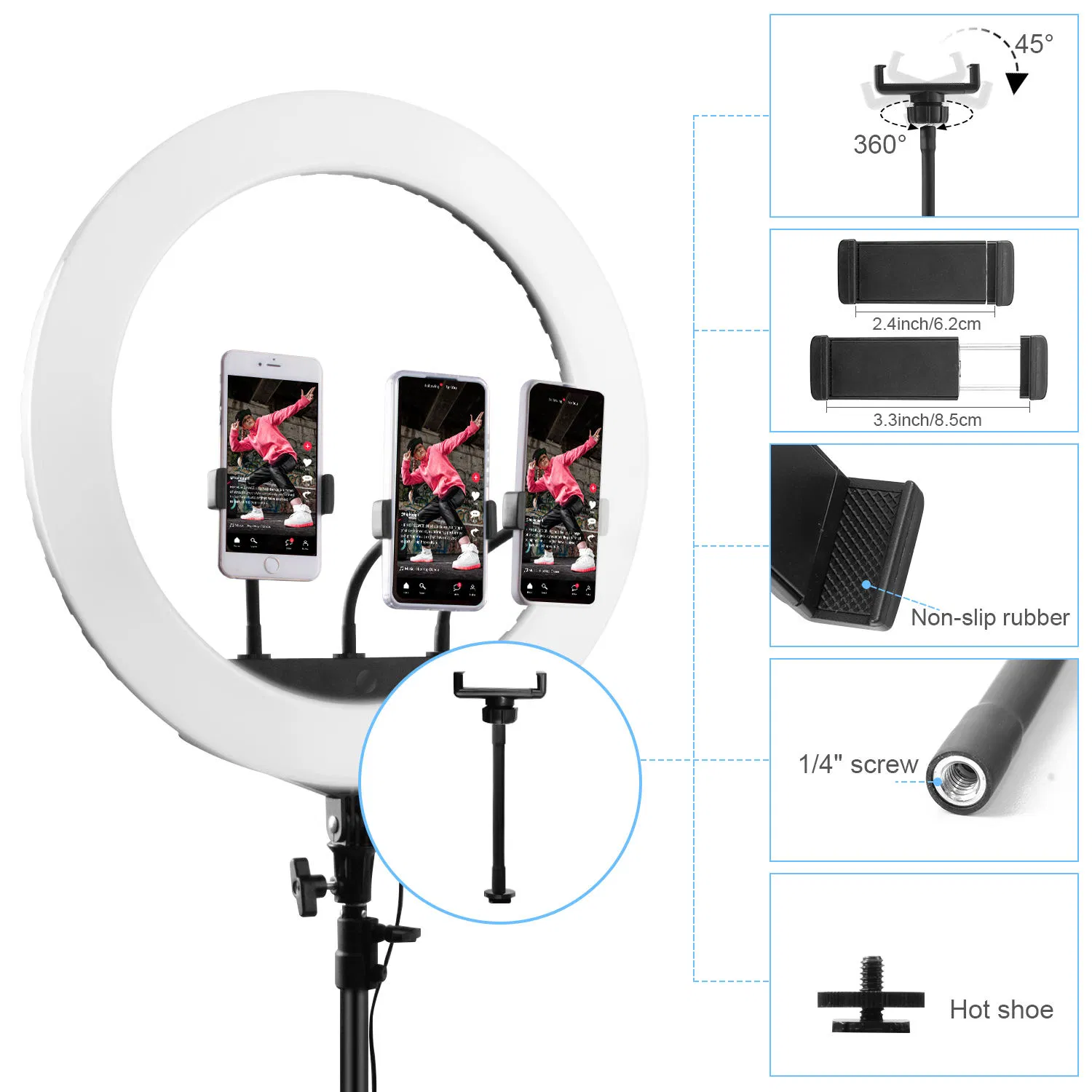 طقم ضوء حلقة فوسوتو LED 21 بوصة ضوء حلقة للتصوير الفوتوغرافي لمكياج يوتيوب مع حامل ضوء