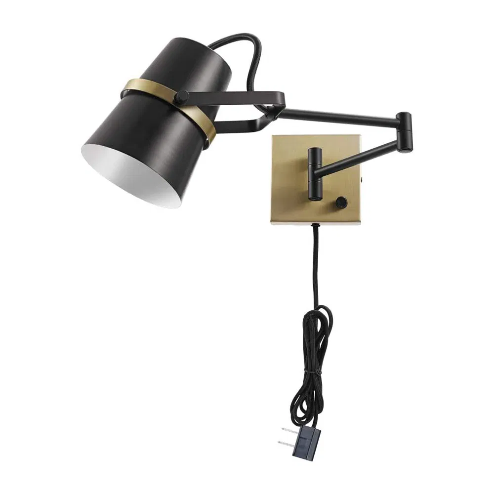 Jlw-G021 صناعي 1-Light مصباح حائط ذراع متأرجح موصول بالتيار بلون أسود غير لامع