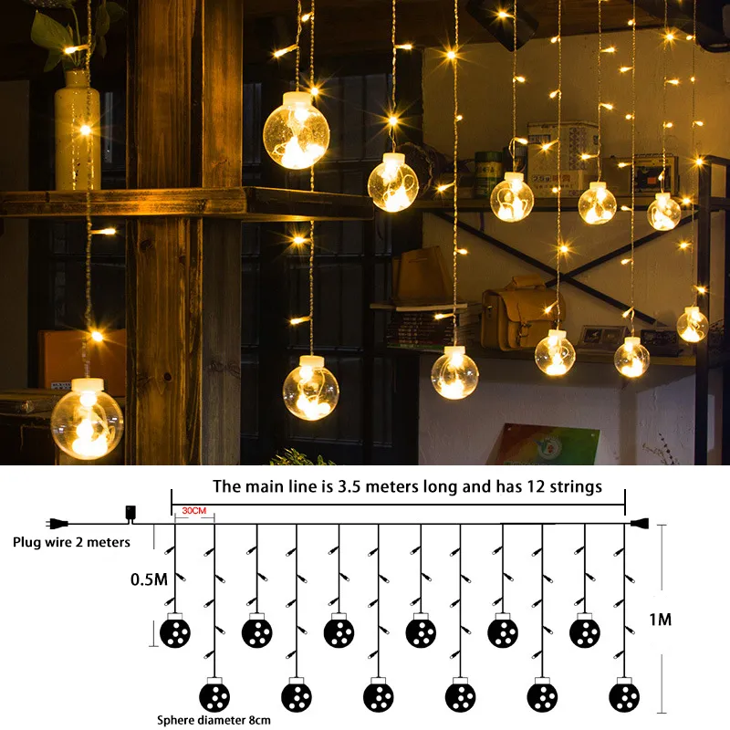 أضواء خيط عيد الميلاد الذكية الشخصية مع ستارة صور دافئة بيضاء 300LED 8 وضع