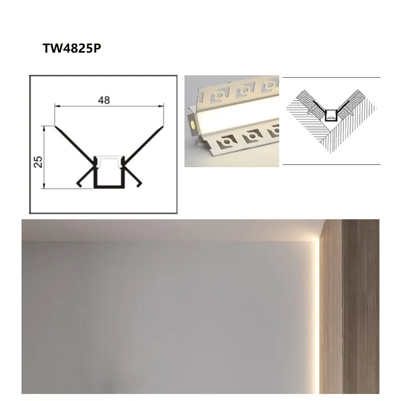 إطار إضاءة LED مخصص من الألمنيوم مع تركيب مخفي لشريط LED للتصميم الداخلي