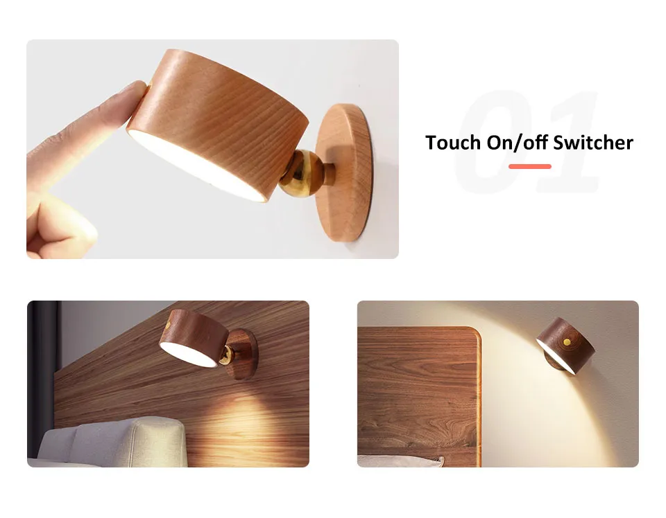 مصباح حائط مثبت على الحائط مع ذراع متأرجح لغرفة النوم بجانب السرير 0.5W/50lm 62*62*109mm
