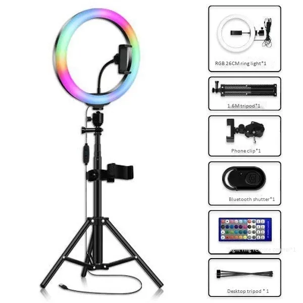 ضوء حلقة سيلفي LED RGB قابل للتعتيم