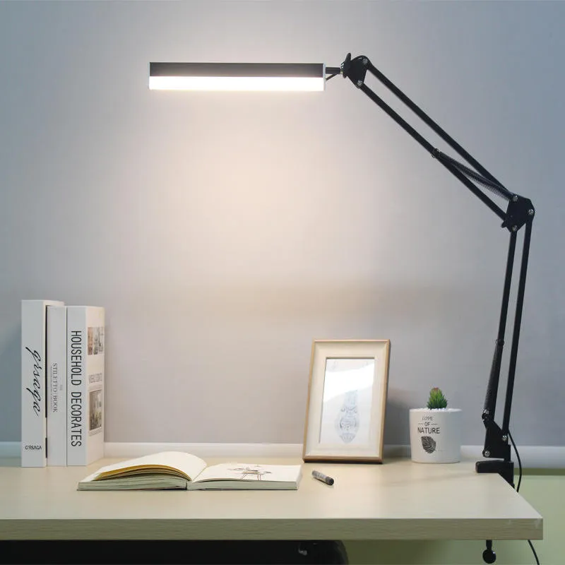 مصباح قراءة LED قابل لإعادة الشحن مع ذراع متأرجح وقابل للتعتيم مع مشبك USB للتركيب على الطاولة