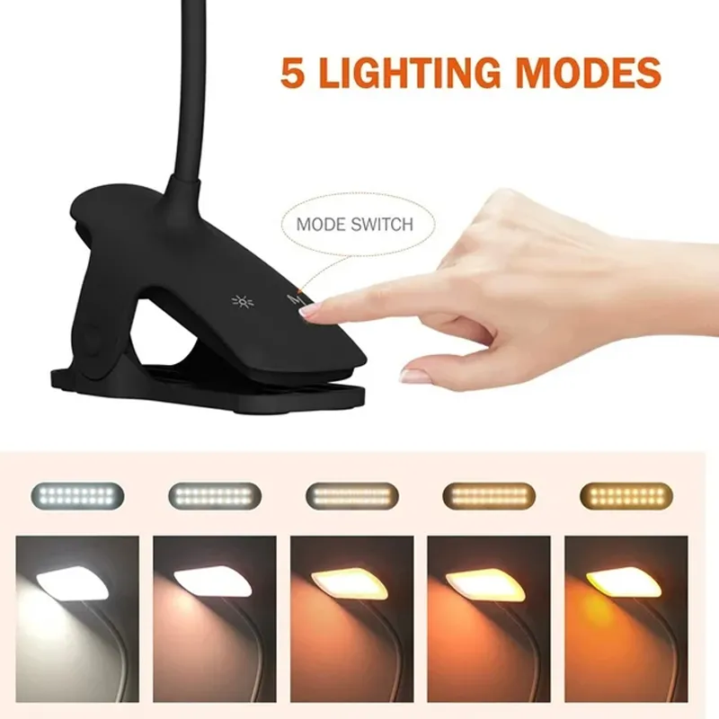 مصباح قراءة كتاب LED قابل للتثبيت مع شحن USB