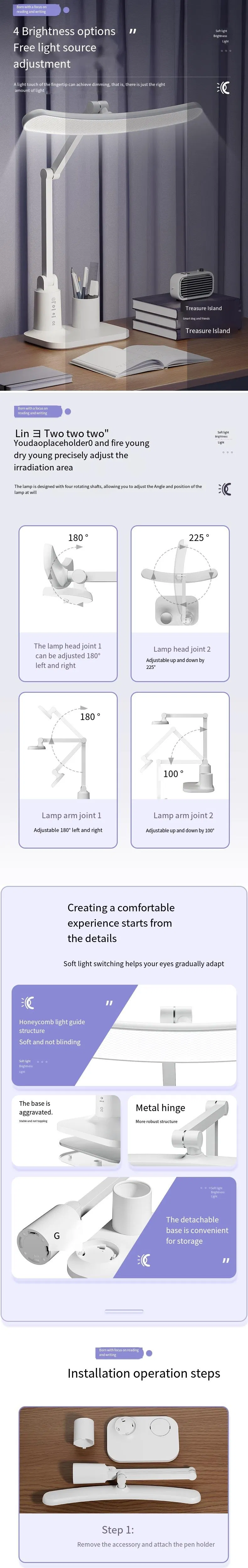 مصباح مكتب LED قابل لإعادة الشحن مع حامل أقلام للتعلم