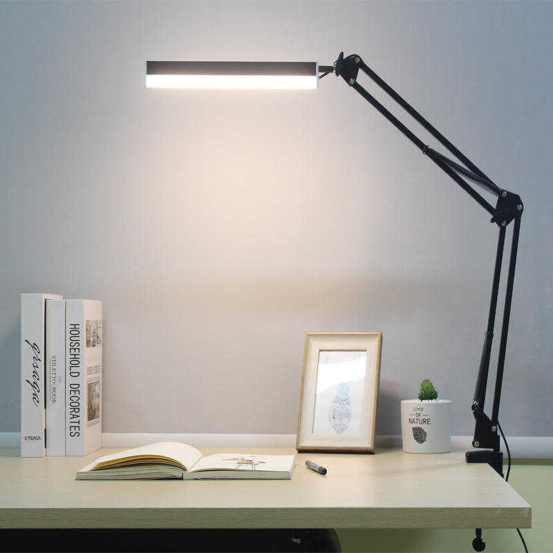 مصباح قراءة LED قابل لإعادة الشحن مع ذراع متأرجح وقابل للتعتيم مع مشبك USB للتركيب على الطاولة