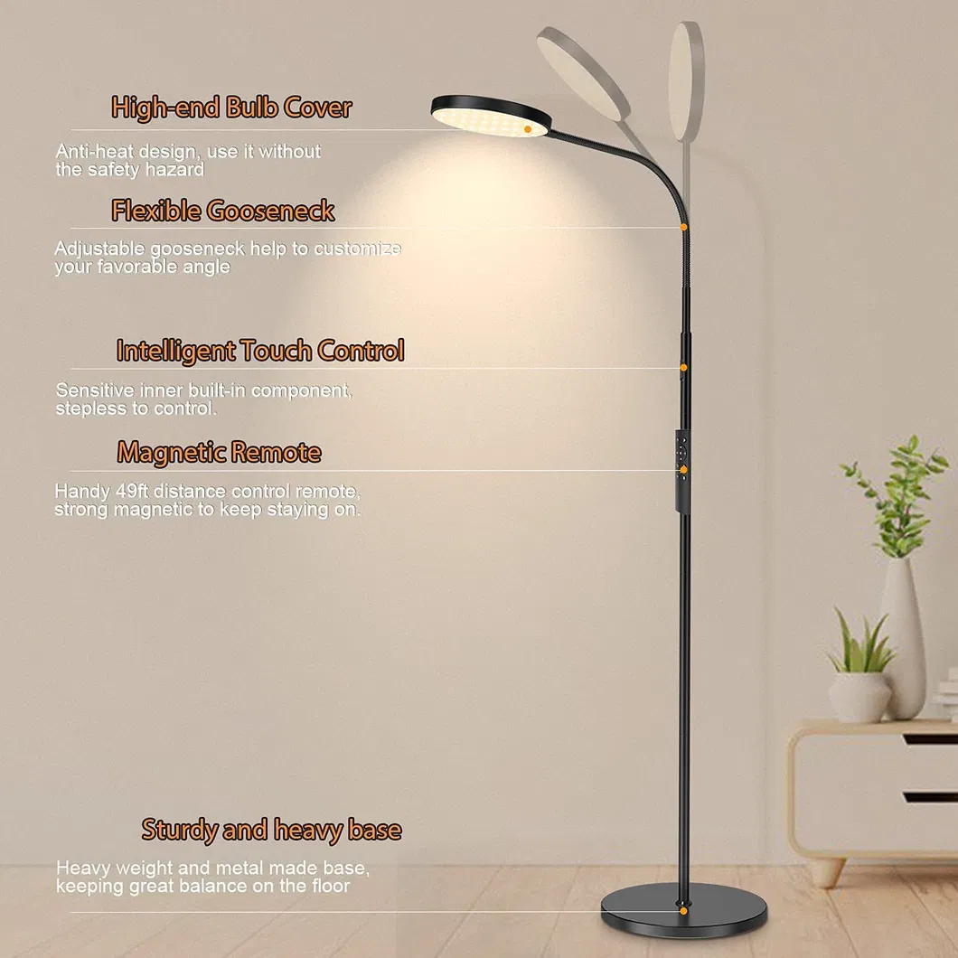 مصباح أرضي LED للقراءة في غرفة النوم بتصميم أنيق وقابل للتعديل مع ذراع مرن مقوس