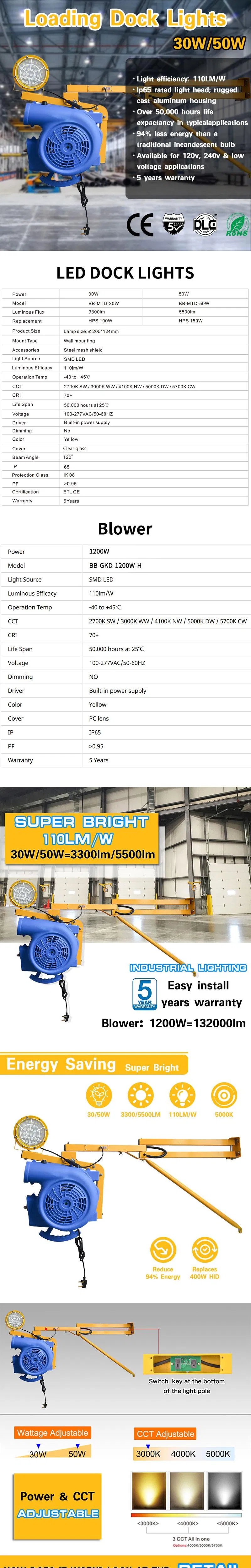 مصابيح LED رأس مصباح دوار ذراع متأرجح ثقيل ضوء طاولة العمل ضوء رصيف تحميل 100 واط With1200W مروحة