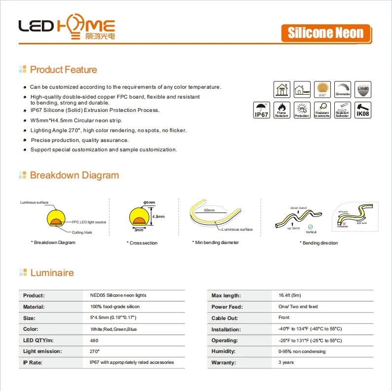 شريط ضوء نيون LED 5mm COB صغير قابل للتقطيع 480LEDs لافتة نيون مخصصة 12V 24V إضاءة زخرفية لأضواء عيد الميلاد DIY