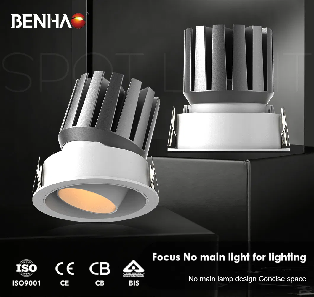 75-77mm ضوء LED مدمج قابل للتعديل، حلقة لامعة بيضاء، قابل للتعتيم، تركيب سهل للديكور الداخلي الحديث