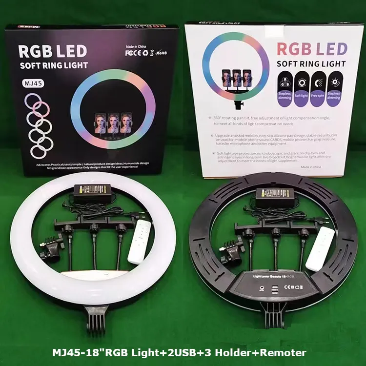 14 ضوء حلقة RGB بقطر إنش لجمال الفيديو واستوديو التصوير وضوء فلاش LED سيلفي مع 2.1m ضوء البث المباشر مع حامل ثلاثي الأرجل