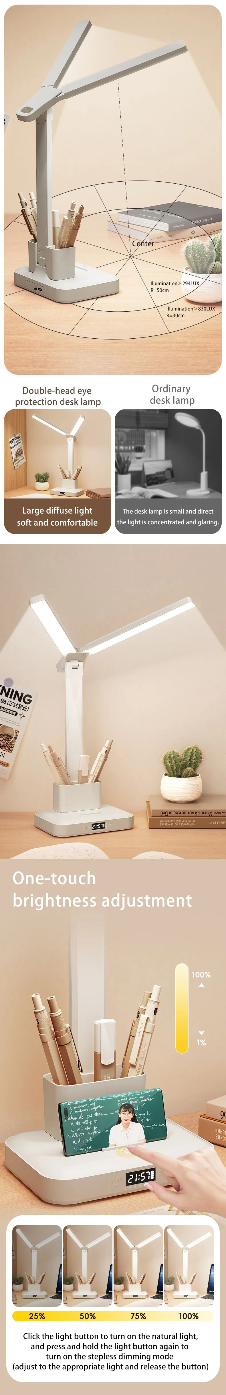 مصباح طاولة LED قابل للتعديل في السطوع لقراءة مريحة