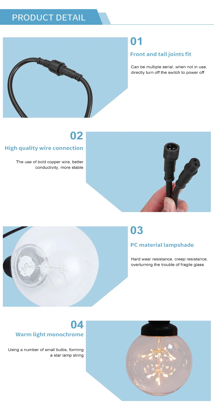 سلسلة أضواء LED الملونة دافئة بيضاء زينة عيد الميلاد G125 أضواء سلسلة LED