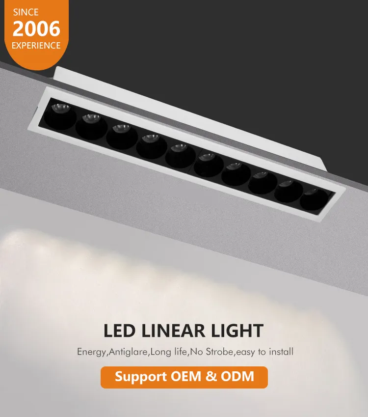 إضاءة خطية LED مدمجة حديثة مع شبكة للتثبيت السهل