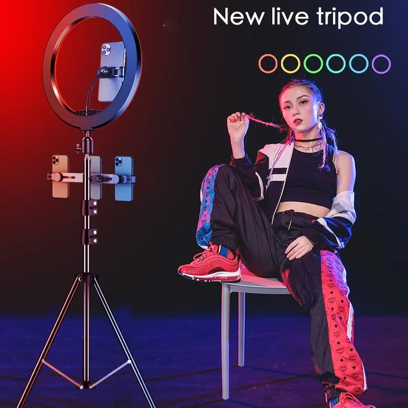 14 ضوء حلقة RGB بقطر إنش لجمال الفيديو واستوديو التصوير وضوء فلاش LED سيلفي مع 2.1m ضوء البث المباشر مع حامل ثلاثي الأرجل