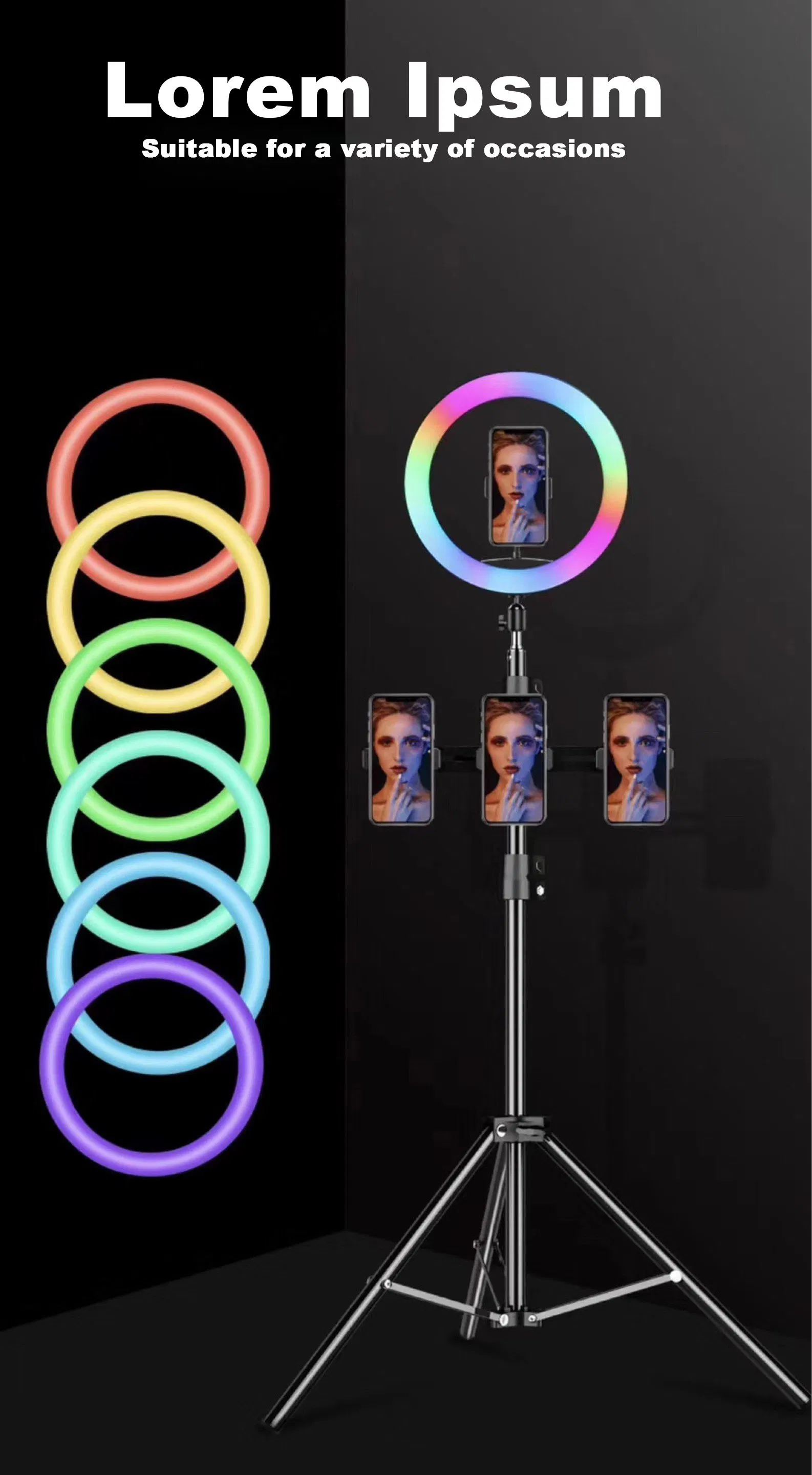 14 ضوء حلقة RGB بقطر إنش لجمال الفيديو واستوديو التصوير وضوء فلاش LED سيلفي مع 2.1m ضوء البث المباشر مع حامل ثلاثي الأرجل